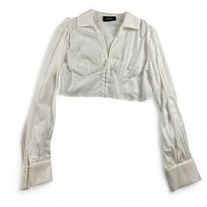 Cider White Cropped Button Up Blouse Women’s XL Minimalist Going Out Top